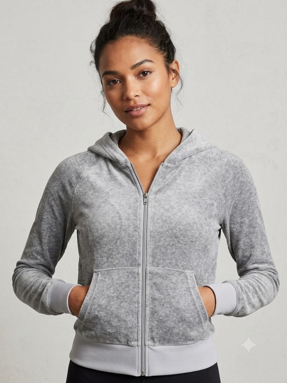 Women's Gray Zip-Up Hooded Sweatshirt